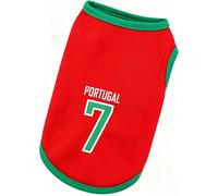 Portugal 7# Dog Football Jersey, Breathable Mesh Sleeveless Puppy Soccer Vest, Wear Resistant Pullover Pet Shirt & Elastic Rib Binding, Pet Apparel for World Cup Euro Cup Daily Walk Photo Shoot