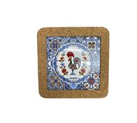 Portugal Azulejo Tiles, Ethnic Portugese Ceramic Tiles - Cork Trivets - Home & Wall Decorations (7.8 Inch - 20cm) (Porto Rooster in Blue Circle)