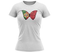 Portugal Flag Butterfly Womens T Shirt Portuguese Supporters Football World Tee, XXL, White