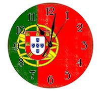 Portugal Flag Clock for Wall Vintage Farmhouse 12inch Round Wall Clock Portugal Clock Quartz Battery Operated Silent Wall Clocks for Kitchen Dinning Room Modern National Flag Clock Birthday Gift