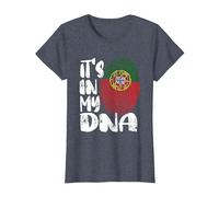 Portugal Flag It's in My DNA Portuguese Fingerprint Flag T-Shirt, Women, Heather Blue, Medium