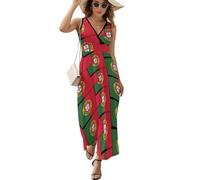 Portugal Flag Or Banner Women's Sleeveless Long Dress Casual V Neck Summer Maxi Beach Dresses for Vacation 2XL