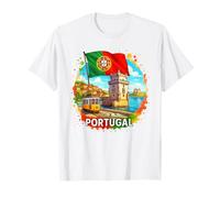Portugal Flag Tram Belem Tower Travel Art T-Shirt