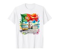 Portugal Flag Tram Belem Tower Travel Art T-Shirt