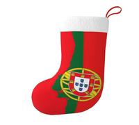 Portugal Flag With Country Christmas Stocking 17.7", Festive Hanging Sock for Fireplace Mantel, Holiday Decorations