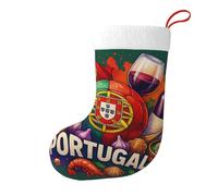 Portugal Food Wine Christmas Stocking 17.7", Festive Hanging Sock for Fireplace Mantel, Holiday Decorations