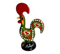 Portugal Galo De Barcelos, Portuguese Folk Art Hand Painted Rooster Polychrome Clay - Symbol of Good Luck & Prosperity - Souvenir from Portugal (2.5 Inch or 6.5 cm Tall) (Green)