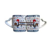 Portugal Heart Shape Espresso Cups, Coffee Tea Cups Includes Gift Box Portugese Monuments - Beautiful Gift from Portugal (Set of 2) (Galo Roosters)