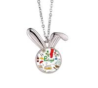 Portugal Landscap Animals National Flag Rabbit Necklace Pendant Bunny Animal Jewelry Gift
