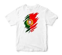 Portugal Torn Kids T Shirt Football Portuguese Boy Girl Tee, 7-8 Years, White
