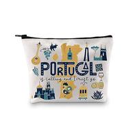 Portugal Vacation Travel Gift Portugal Bachelorette Party Gift Portugal Is Calling I Must Go Travel Makeup Bag, Must Go Portugal Bag, Canvas Cosmetic Bag With Zipper