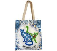 Portugese Traditional Symbols Tote Bags - Colorful Patterns Shopping Travel Hand Bags with Zipper & Sling, Cats, One Size