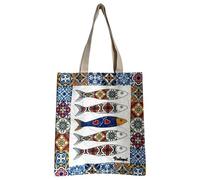 Portugese Traditional Symbols Tote Bags - Colorful Patterns Shopping Travel Hand Bags with Zipper & Sling, Multicolor Sardines, One Size