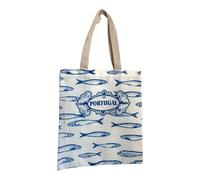 Portugese Traditional Symbols Tote Bags - Colorful Patterns Shopping Travel Hand Bags with Zipper & Sling, Blue Sardines, One Size