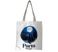 Portugese Traditional Symbols Tote Bags - Colorful Patterns Shopping Travel Hand Bags with Zipper & Sling, Full Moon, One Size