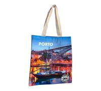 Portugese Traditional Symbols Tote Bags - Colorful Patterns Shopping Travel Hand Bags with Zipper & Sling, Luis Bridge, One Size
