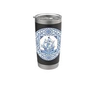 Portuguese Azulejo Tile Sailing Ship Caravel White Blue Stainless Steel Insulated Tumbler