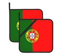 Portuguese flag Heat Resistant Pot Holders Set of 2-Square Silicone Trivets for Hot Dishes, Kitchen Oven Mitts Replacements with Hanging Loop