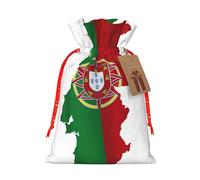 Portuguese Flag Map Print Holiday Burlap Gift Bag With Drawstring, Small Party Favor Pouches For Christmas Gifting-S Size