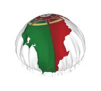 Portuguese Flag Map Print Large Waterproof Shower Bonnet For Women Long Hair, Washable Elastic Band Bath Hair Hat