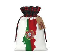 Portuguese Flag Map Print Plaid Burlap Bag With Drawstring Christmas Burlap Pouches For Birthday Party Favors Gift