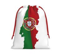 Portuguese Flag Map Print Santa Sack Drawstring Bags For Presents, Reusable Plush Holiday Fabric Gift Bags- L Size