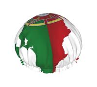Portuguese Flag Map Printed Large Shower Cap, Double Layer Hair Protector For Facial Care, Reusable Hair Wrap