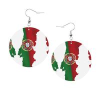 Portuguese Flag Map Printed Round Earrings For Women, 1 Pair Lightweight Leather Pierced Earrings Set Trendy Jewelry Gifts For Women Girls