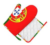 Portuguese flag Oven Mitt with Silicone Grip-Heat Resistant Right Hand Glove and Pot Holder Set, Non-Slip Kitchen BBQ Mitts for Cooking Baking Grilling