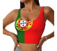Portuguese Flag Patterned S Women's Stretchy Vest, Low Cut Design, Suitable for Running and Fitness Black