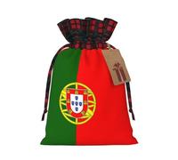 Portuguese Flag Print Plaid Burlap Bag With Drawstring Christmas Burlap Pouches For Birthday Party Favors Gift