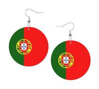 Portuguese flag Print Round Leather Earrings for Women, Lightweight Dangle Drop Hoop Jewelry Set White,Birthday Party Gift