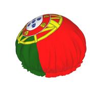 Portuguese Flag Print Soft Lined Shower Cap, Double Layer Washable Wide Elastic Band Hair Shower Cap For Bath