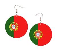 Portuguese Flag Printed Round Earrings For Women, 1 Pair Lightweight Leather Pierced Earrings Set Trendy Jewelry Gifts For Women Girls
