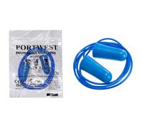 Portwest 1 Pair Detectable Disposable Corded PU Soft Foam Ear Plugs Anti Noise Reduction Cancelling for Work Sleeping Blue with String EP30