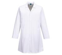 Portwest 2210 Food Industry No Pocket Coat Non Shrink Industrial Laundry Workwear Concealed Stud Front Contrast Collar Hygienic Catering Protective Coat, White, M