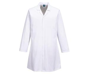 Portwest 2210 Food Industry No Pocket Coat Non Shrink Industrial Laundry Workwear Concealed Stud Front Contrast Collar Hygienic Catering Protective Coat, White, XL