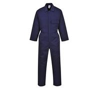 Portwest 2802 Men's Standard Work Coveralls Durable Polycotton Protective Work Overalls Concealed Stud Workwear Multi Pocket Elastic Waist Boiler Suit for Mechanics Warehouse Garages DIY, Navy, M
