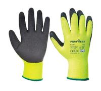 Portwest A140 Work Gloves Cold Weather Thermal Latex Grip Protection | Black, Large, CE Certified, ANSI A1 Cut Level, 10 Gauge Acrylic Liner, Crinkle Palm Dipped, Construction Use