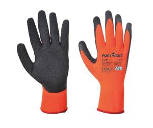 Portwest A140 Work Gloves Cold Weather Thermal Latex Grip Protection | Orange/Black, 2X Large, CE Certified, ANSI A1 Cut Level, 10 Gauge Acrylic Liner, Crinkle Palm Dipped, Construction Use
