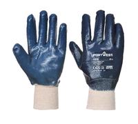 Portwest A300 Grip 12 Nitrile Full Dipped Knitwrist Glove Liquid Protection | Navy, X Large, EN ISO 21420 Dexterity 5, CE Certified, EN 388, Jersey Cotton Lining, Polyester, Fully Coated, Construction