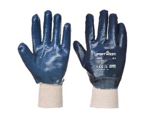 Portwest A300 Grip 12 Nitrile Full Dipped Knitwrist Glove Liquid Protection | Navy, X Large, EN ISO 21420 Dexterity 5, CE Certified, EN 388, Jersey Cotton Lining, Polyester, Fully Coated, Construction