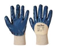 Portwest A330 Grip 12 Nitrile Knitwrist Work Glove Oil Resistant | Navy, 2X Large, CE Certified, 3/4 Dipped Coating, 12 Gauge Seamless Cotton Liner, Open Back, Wet and Dry