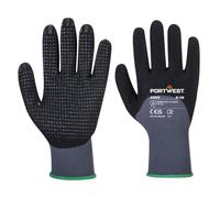 Portwest A353 Grip 15 Nitrile Sandy 3/4 Palm Dotted Glove Cut Resistant | Grey/Black, Medium, EN ISO 21420 Dexterity 5, OEKO-TEX STANDARD 100, EN 388, 45% Nylon, Additional Stretch, Construction