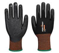 Portwest A371 Grip 15 Nitrile Micro Foam Dotted Work Safety Gloves Ergonomic Touchscreen Precision Handling Anti Microbial Heat Protection, Black, S
