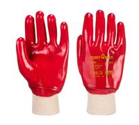 Portwest A400 Grip PVC Knitwrist Waterproof Work Gloves | Red, 2X Large, Phthalate Free, Cotton Interlock Lining, Knitted Warm Cuff, Oil and Liquid Handling, Heavy Duty