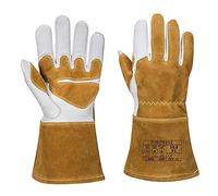 Portwest A540 MIG Welders 320 Grain Leather Reinforced Gauntlet Thermal | Brown, 2X Large, EN 12477, EN 388, EN 407, Slim Fit, Fleece Lining, Reinforcement Stitching, Burn Protection, Welding