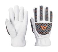 Portwest A742 Impact 110 Cow Leather Work Gloves Durable Hand Protection Medium Energy Impact Resistant Keystone Thumb Heat Resistant Grip Safety Gloves, White, XL