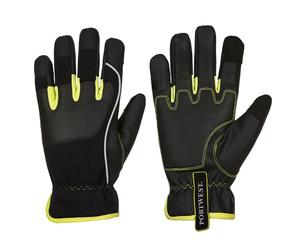 Portwest A771 PW3 Mechanic 540 PU Reinforced Palm Glove Touchscreen Padded | Black/Yellow, Medium, EN ISO 21420 Dexterity 4, EN 388 (2X22B), CE Certified, Level B Cut Resistant, High Visibility, Durable