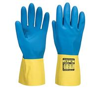 Portwest A801 Double Dipped Latex Gauntlet Yellow/Blue, Small